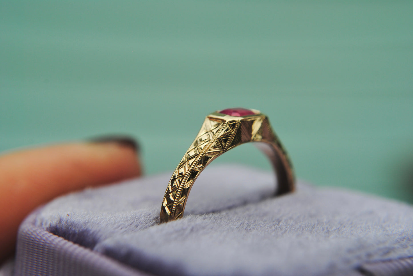 Engraved Siggy, 0.8 carat Neon Pink Mehenge Spinel