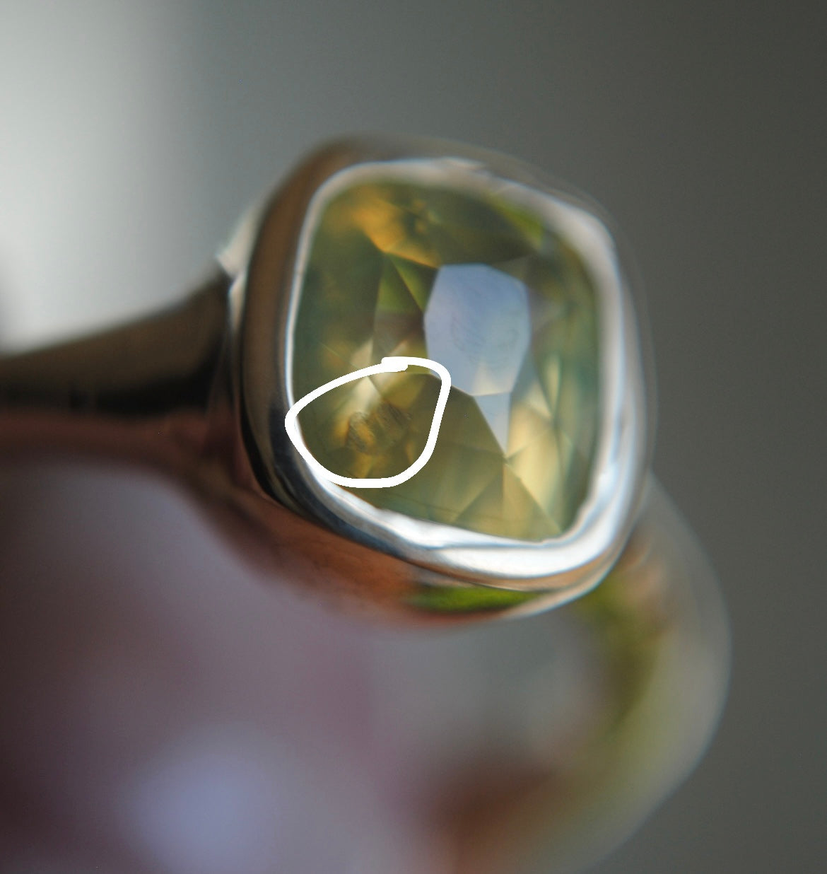 Organic Opalescent Yellow Sapphire Ring