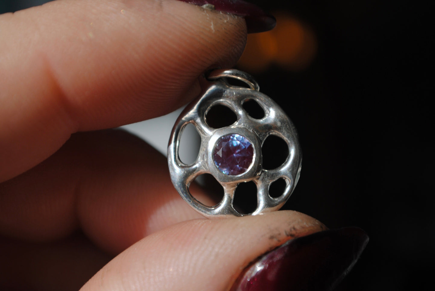 lab alexandrite rooted charm - sterling silver