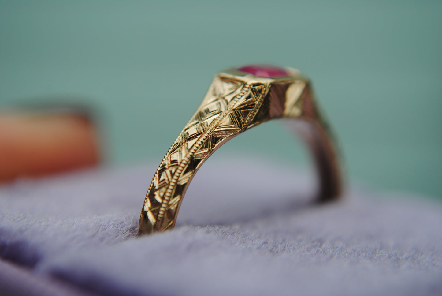 Engraved Siggy, 0.8 carat Neon Pink Mehenge Spinel