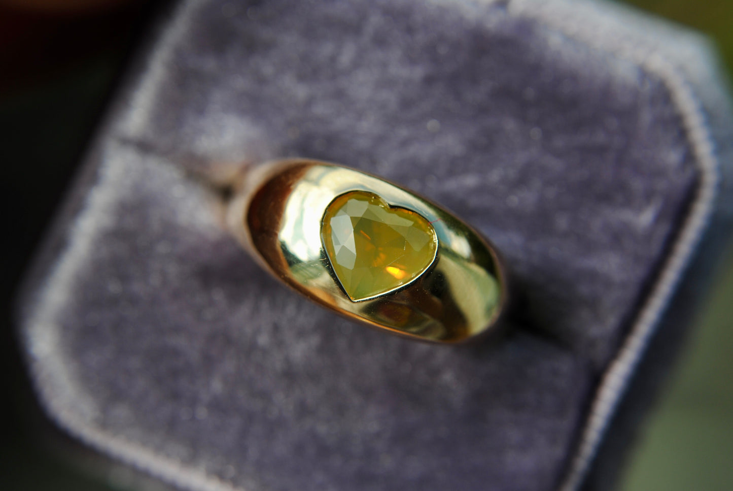 Heart Throb - Yellow Opalescent Sapphire Heart Bombe Ring