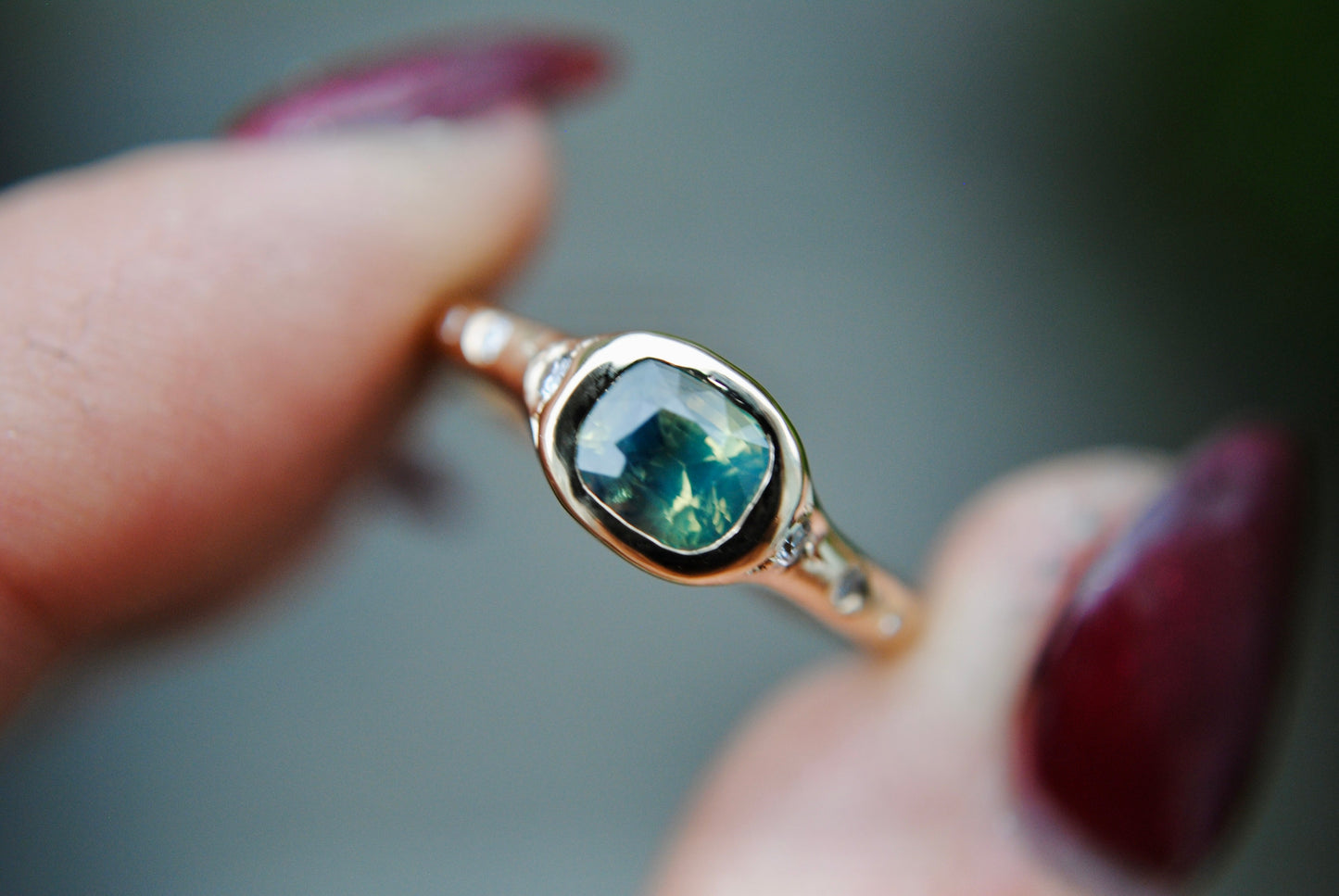Opalescent Green Sapphire Ring