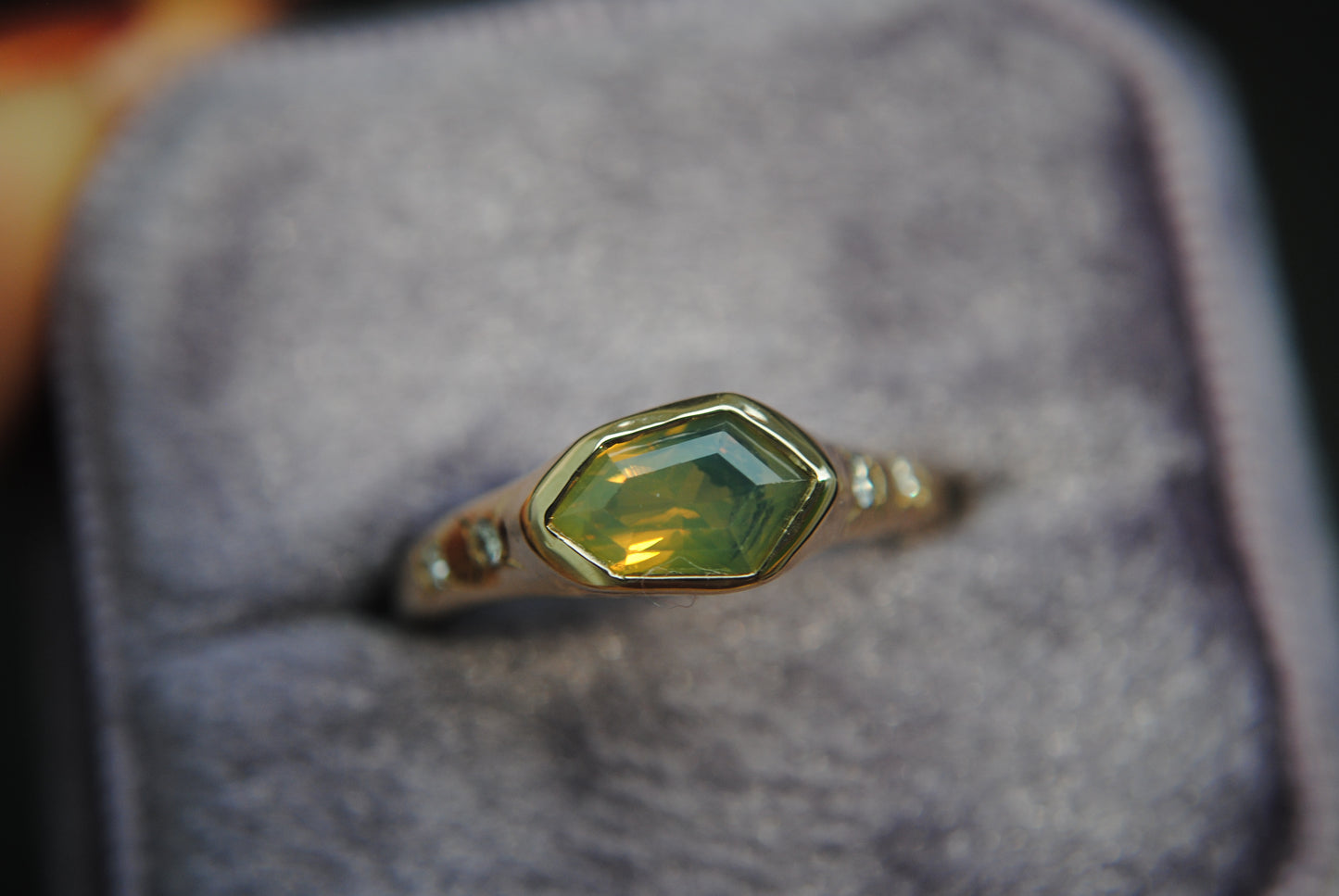 1.27 vibrant yellow opalescent sapphire and diamond ring