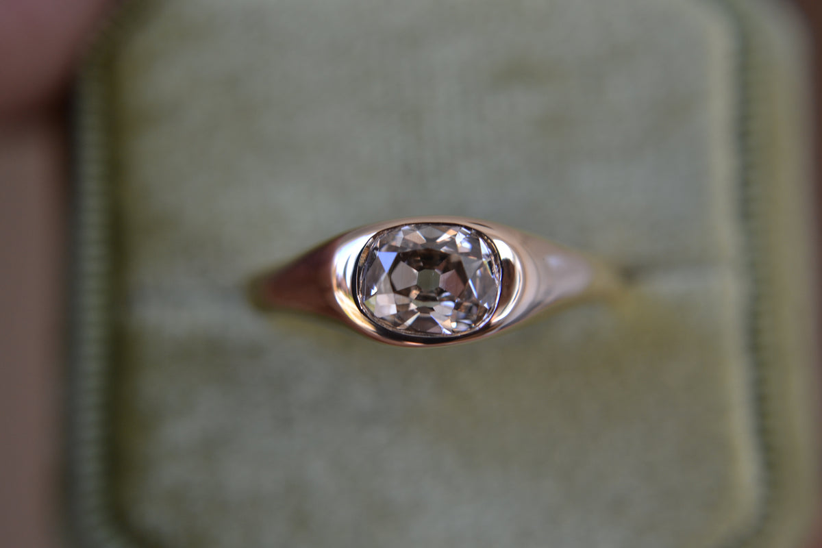 ELONGATED ANTIQUE OLD MINE CUT DIAMOND RING - ONE OF A KIND - .99 CT GIA