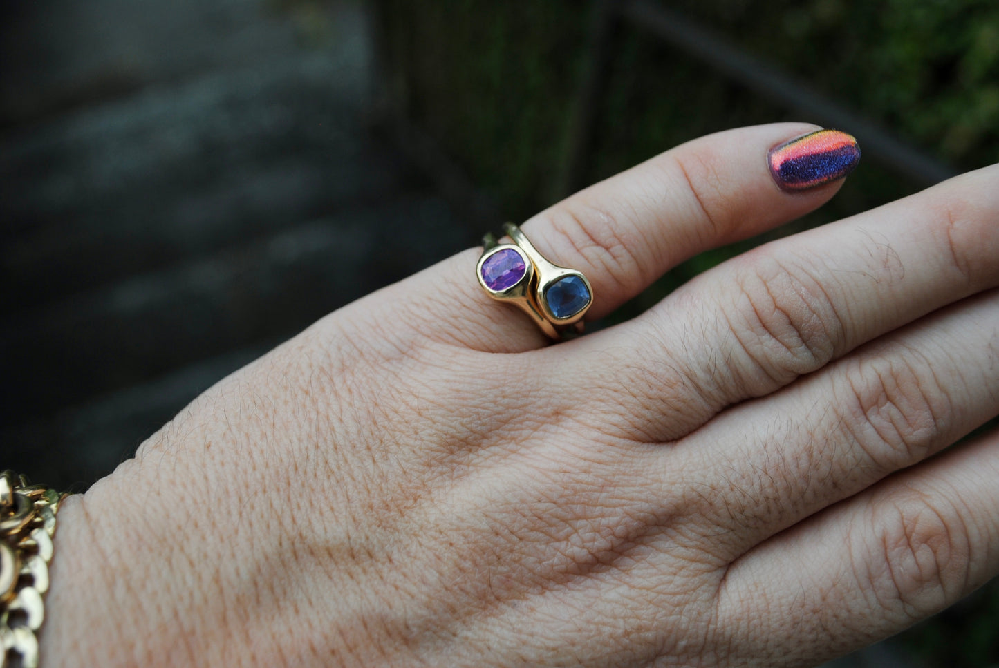 Organic Solitaire Opalescent Purple Sapphire