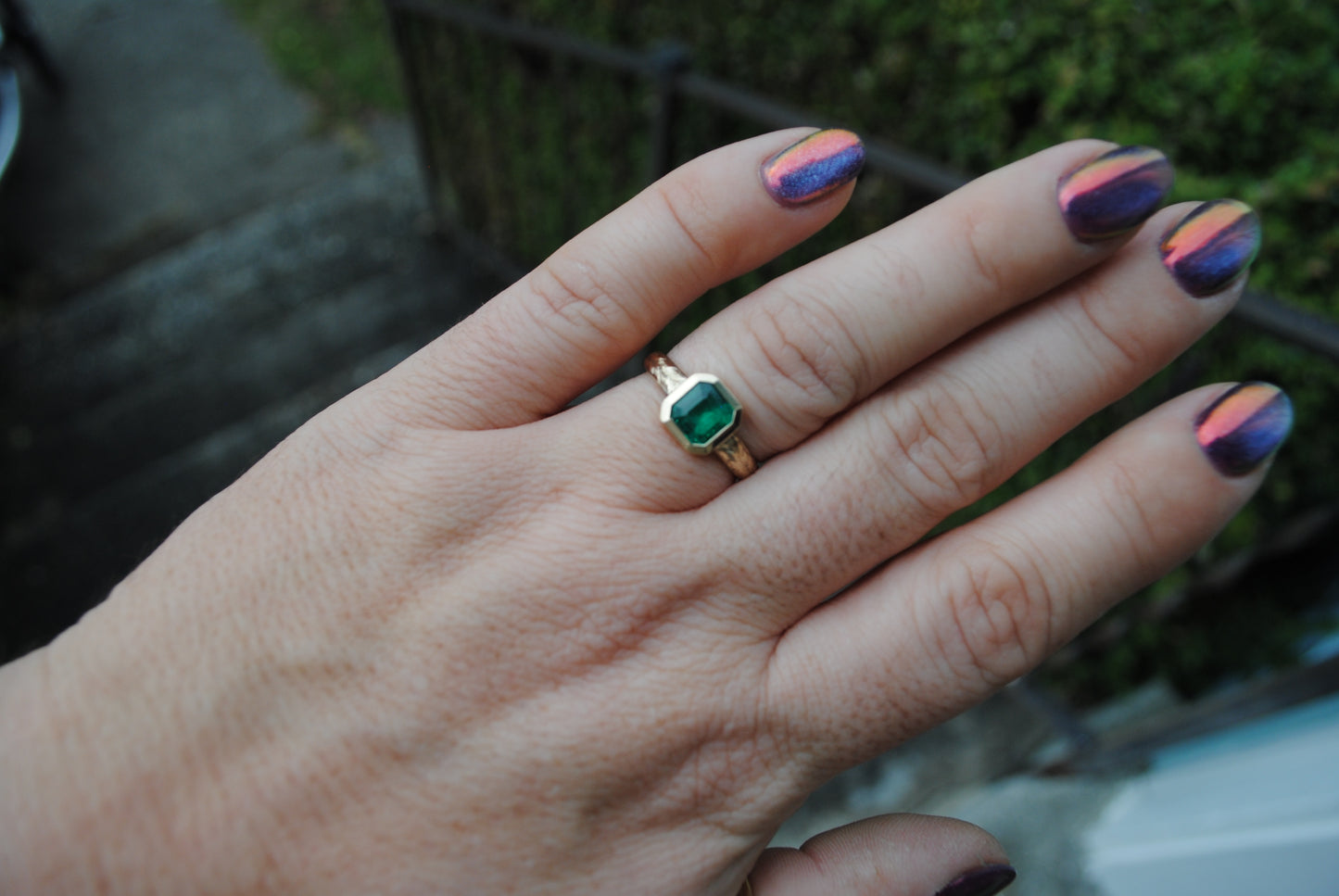 .78 carat Emerald Solitaire Engraved Ring