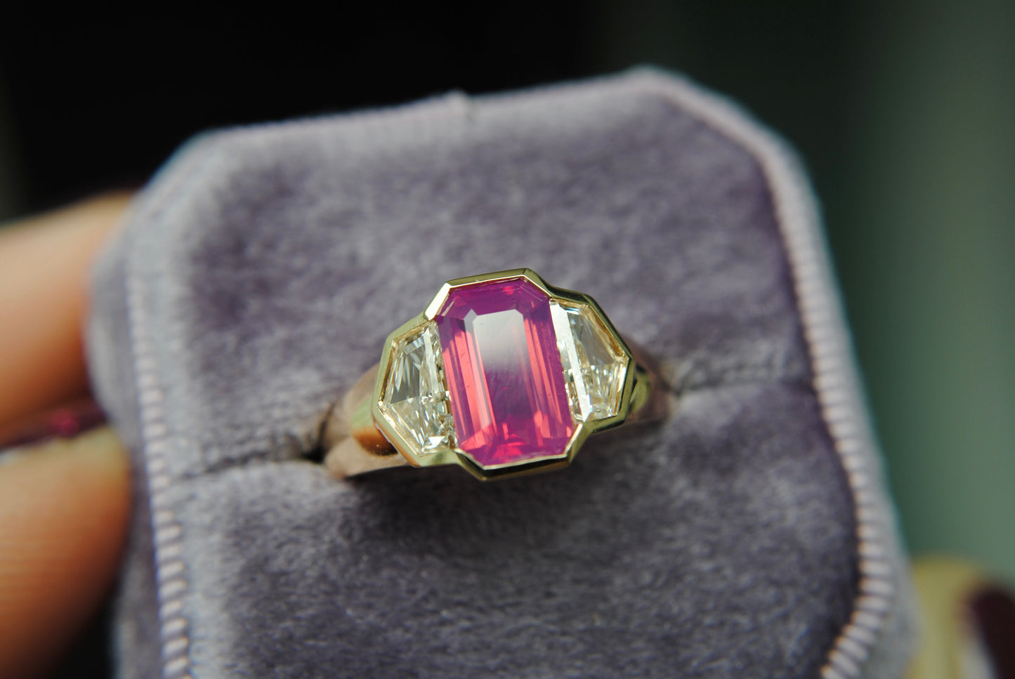 2.53 carat opalescent pink sapphire with cadillac diamonds
