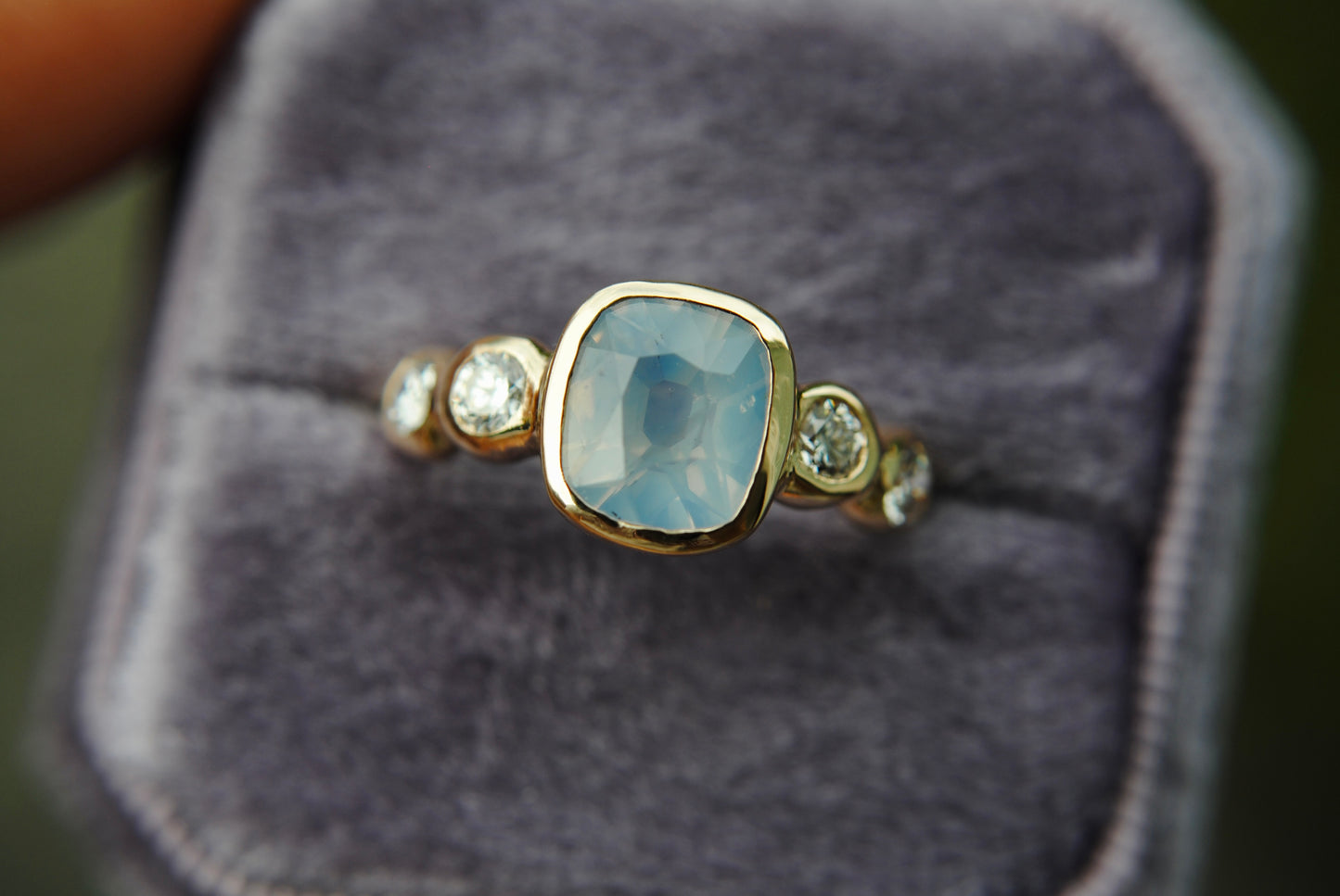 OPALESCENT SAPPHIRE OLD MINE CUT AND DIAMOND RING - ONE OF A KIND - 2.08 CT