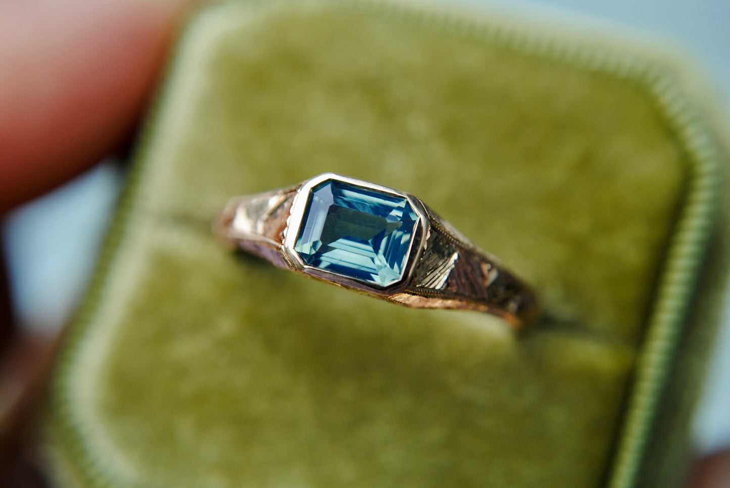 Engraved Siggy 1.27 carat teal sapphire