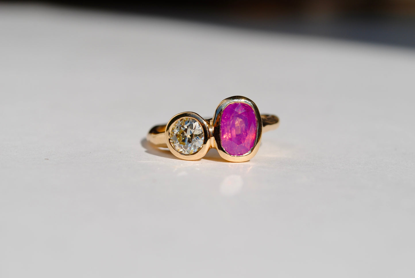 You + Me - Opalescent Pink Sapphire and Old European Diamond