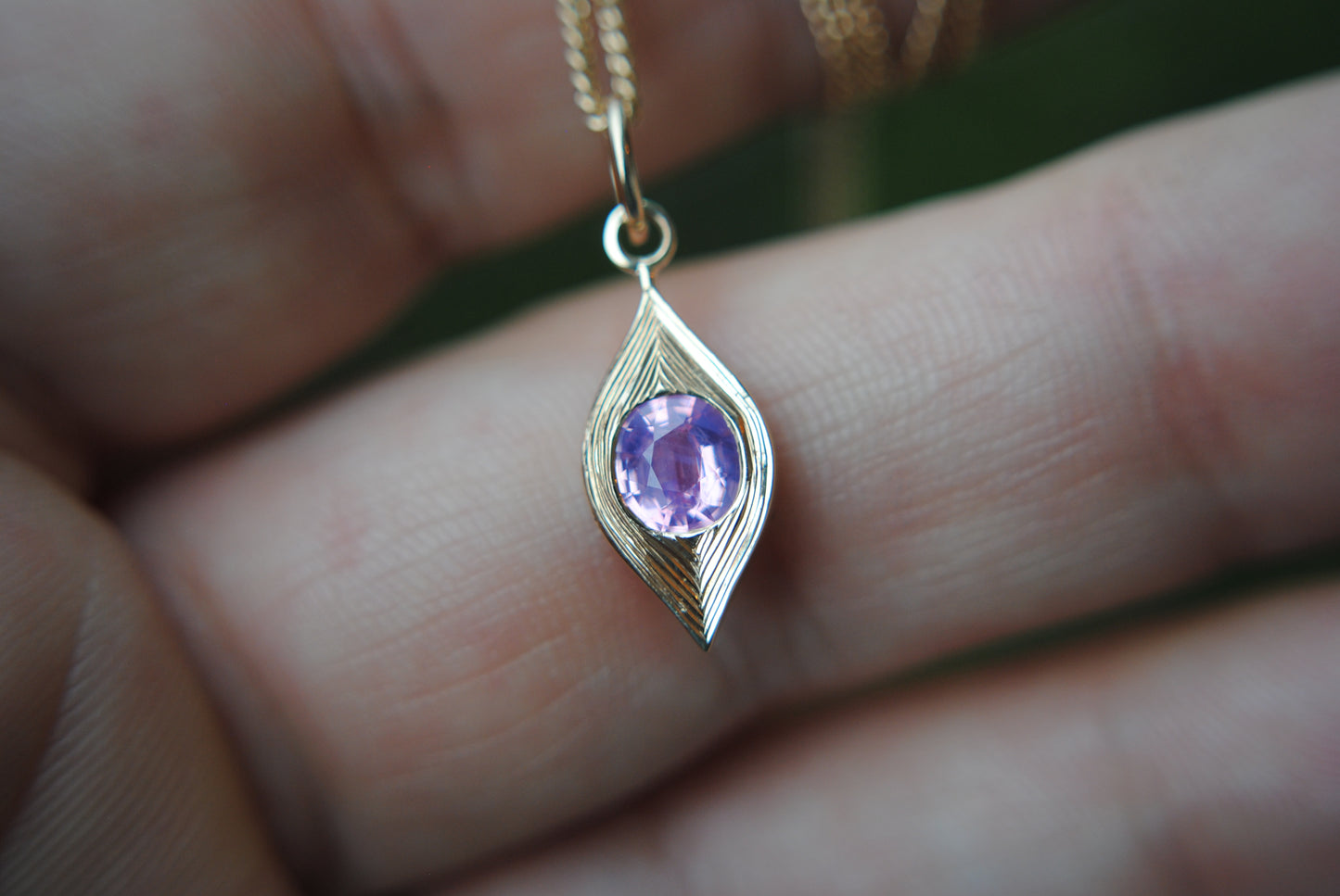 Engraved Gemdrop Charm - Opalescent Pink Sapphire
