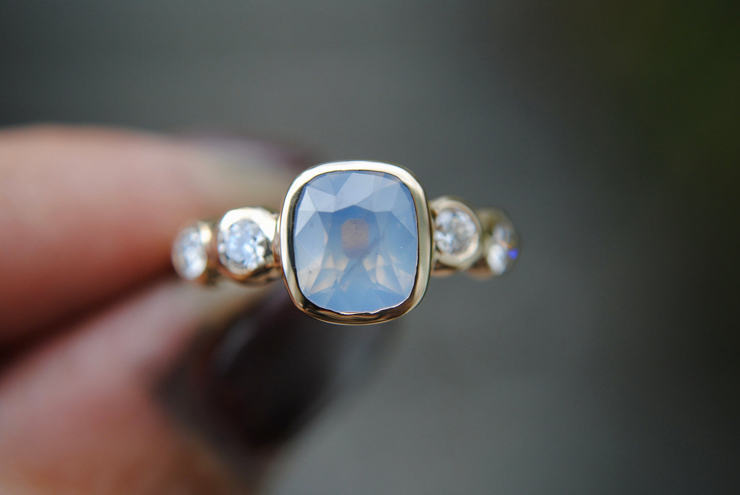 2.08 carat Old Mine Cut Sapphire and Diamond Ring