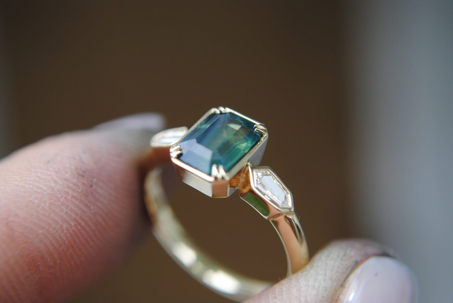 1.66 carat Green Sapphire + Diamond Ring