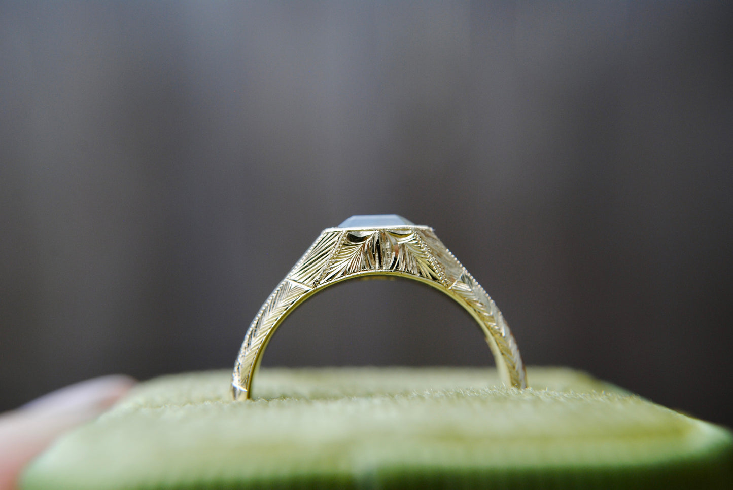 Engraved Siggy, 1.05 carat Opalescent Teal/Green Sapphire