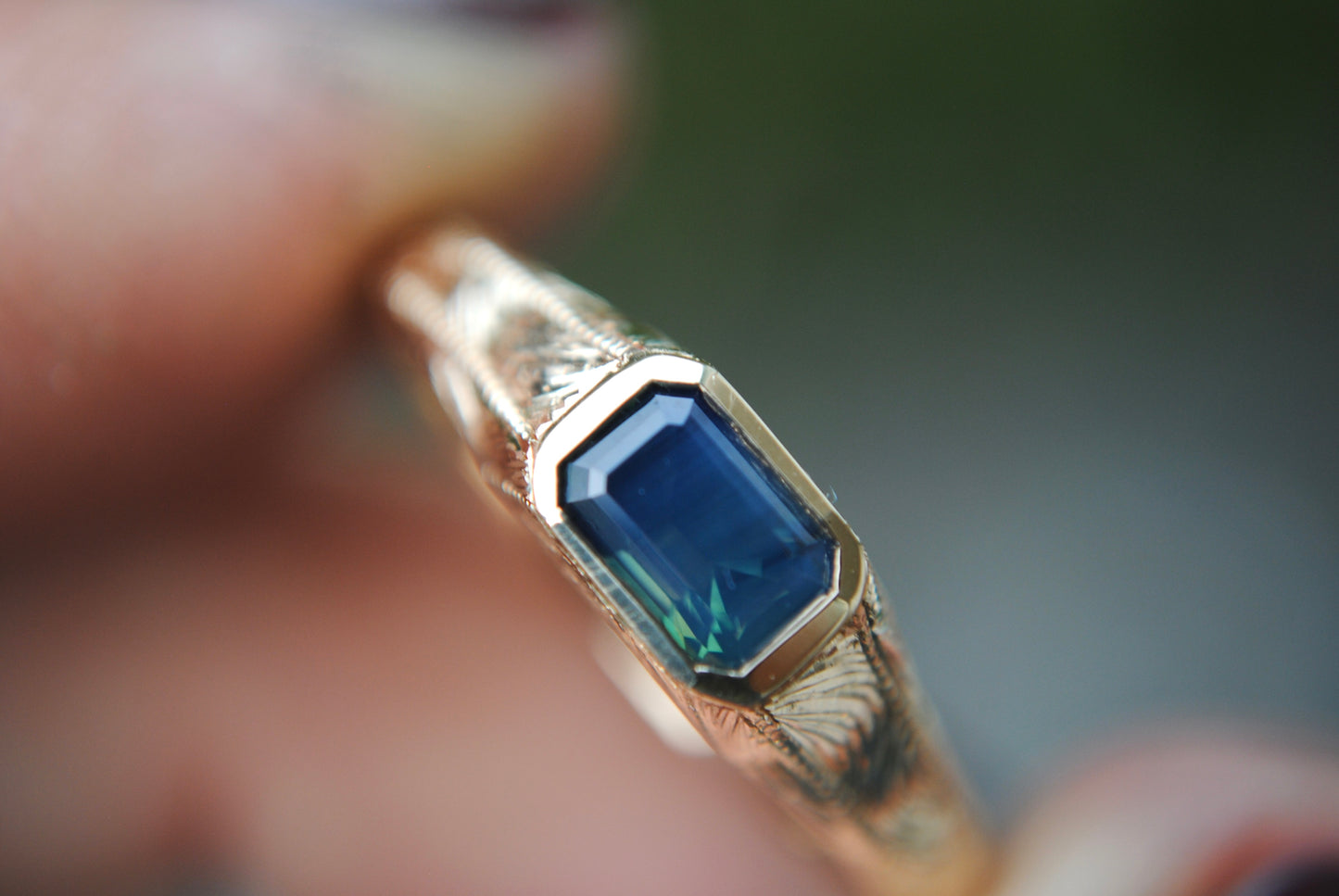 Engraved Siggy, 1.04 carat Glowy Blue Sapphire