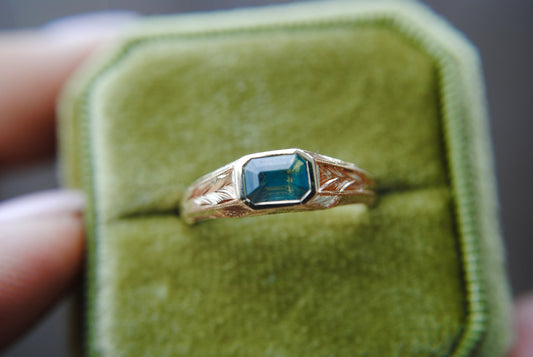 Engraved Siggy, 1.05 carat Opalescent Teal/Green Sapphire