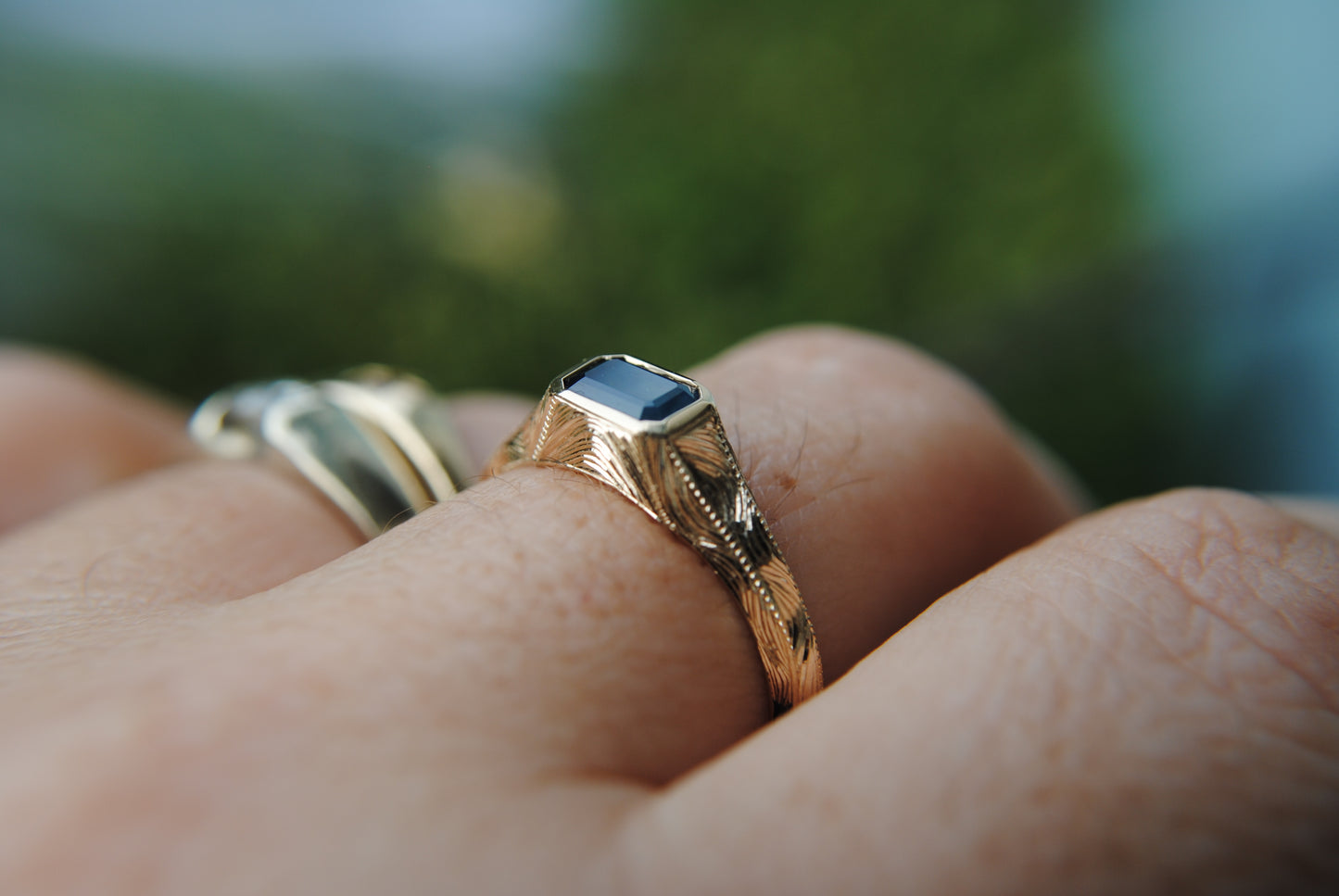 Engraved Siggy, 1.04 carat Glowy Blue Sapphire