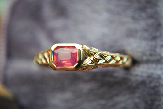Engraved Siggy, 0.8 carat Neon Pink Mehenge Spinel