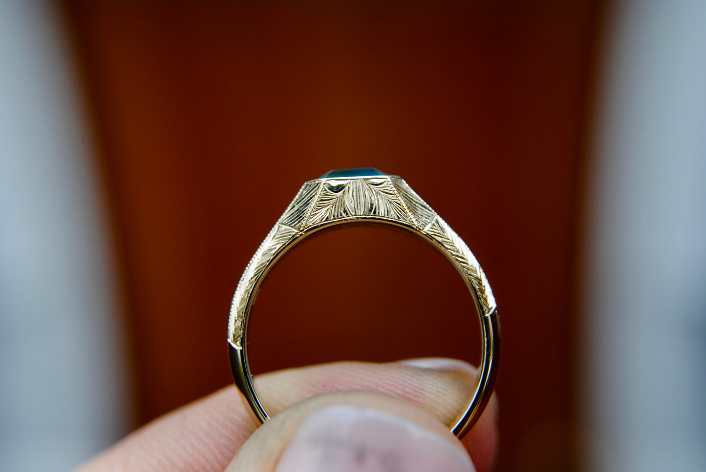 Engraved Siggy, 1.05 carat Opalescent Teal/Green Sapphire