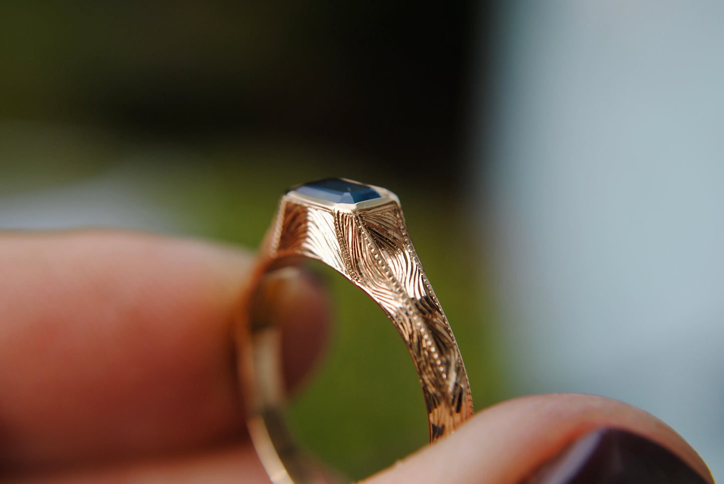 Engraved Siggy, 1.04 carat Glowy Blue Sapphire