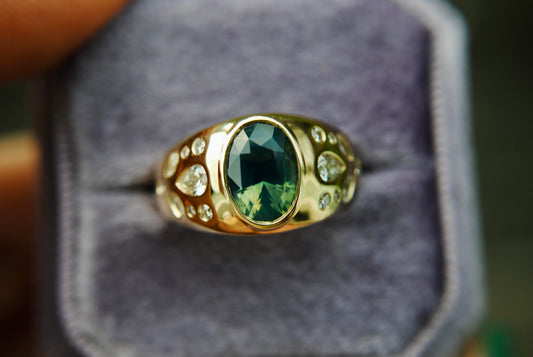 Pear Sprinkle Heavyweight Bombe Ring, 2.55 Opalescent Teal Sapphire