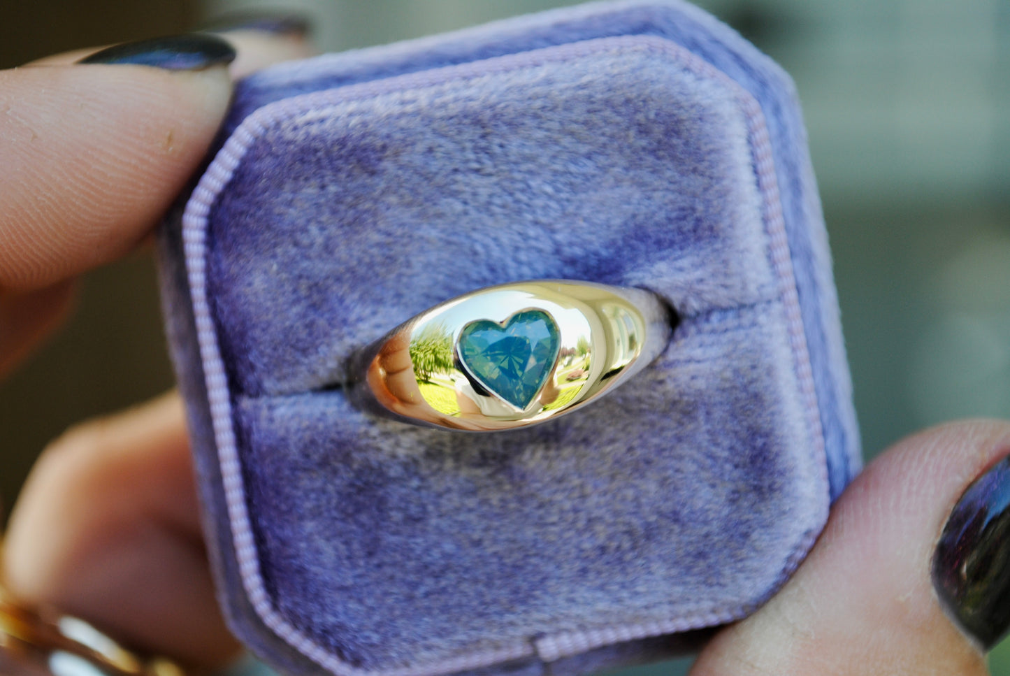 Heart Throb - Teal Opalescent Sapphire Heart Bombe Ring