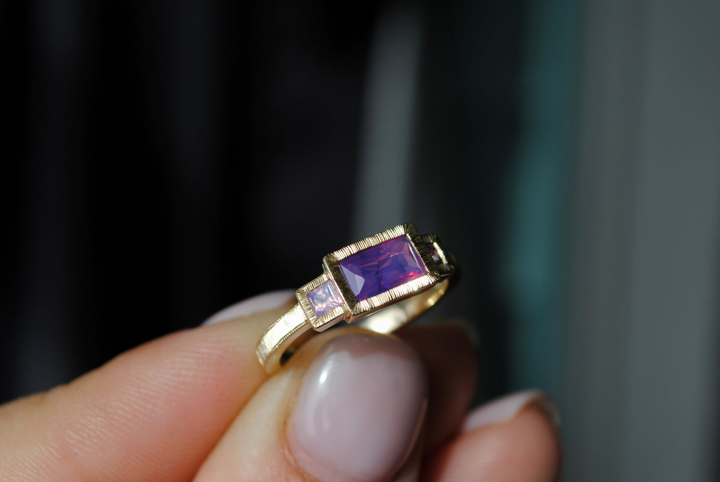 1 carat Opalescent Sapphire + Princess cut Sapphire PARTY Ring