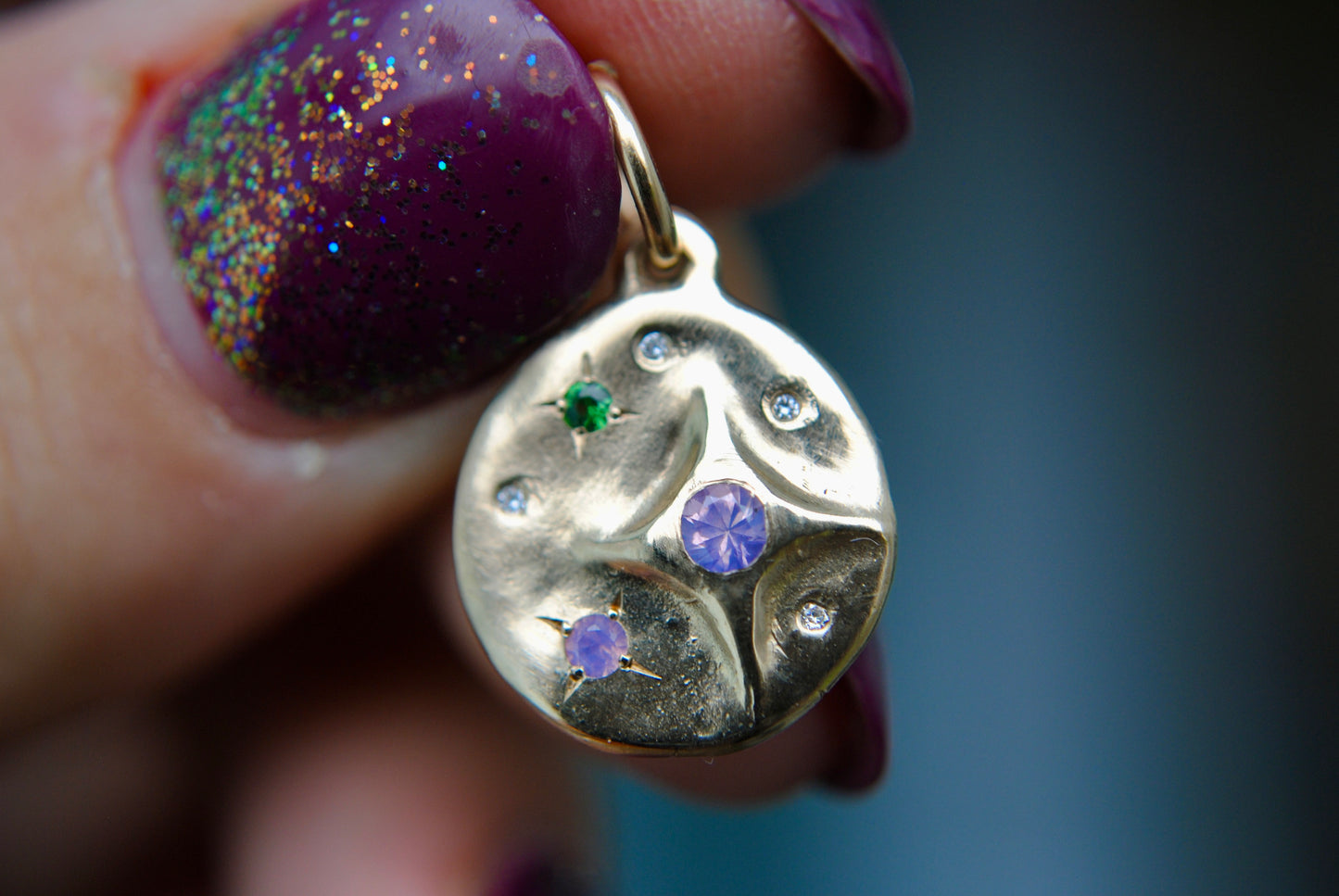 Sky Full of Stars Medallion with Opalescent Sapphires, Demantoid Garnet, and Diamonds