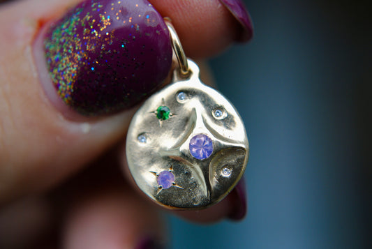 Sky Full of Stars Medallion with Opalescent Sapphires, Demantoid Garnet, and Diamonds