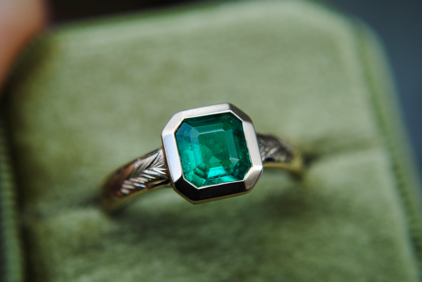 .78 carat Emerald Solitaire Engraved Ring
