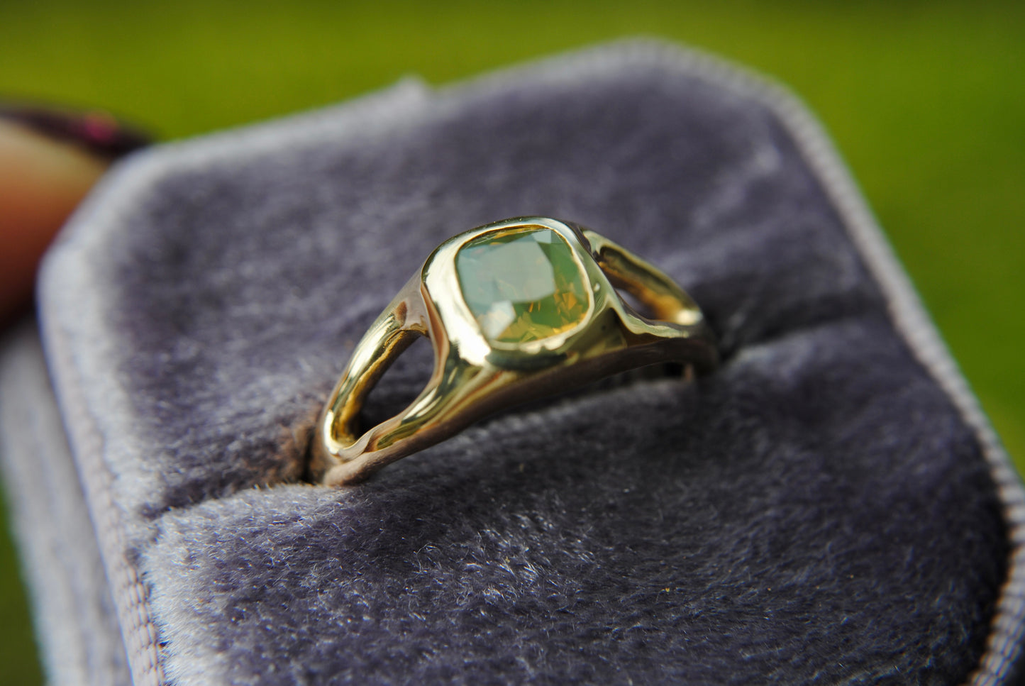 Organic Split Shank Opalescent Yellow Sapphire Ring