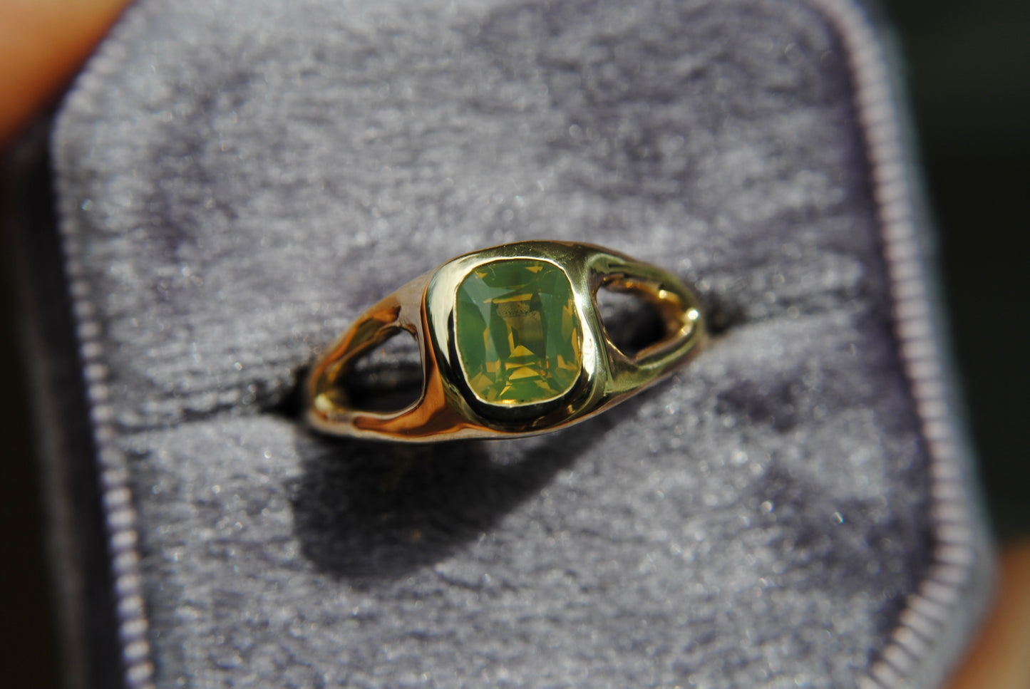 Organic Split Shank Opalescent Yellow Sapphire Ring