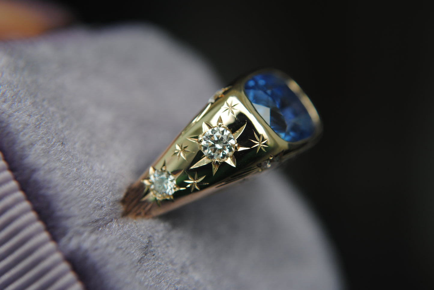 COSMIC GALAXY SIGNET - ONE OF A KIND - 3.53 CT SAPPHIRE AND DIAMONDS
