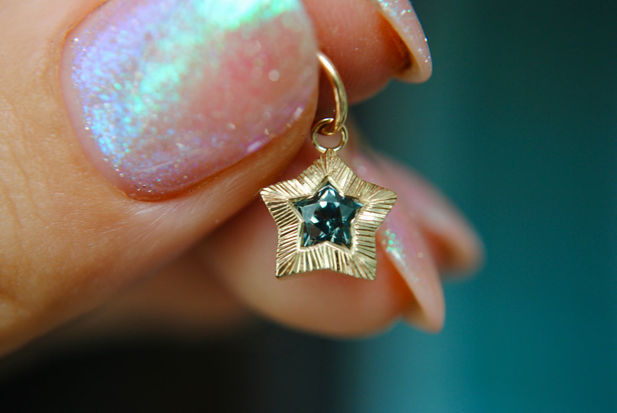 ENGRAVED PUFFY STAR CHARMS - 4.5MM MONTANA SAPPHIRE