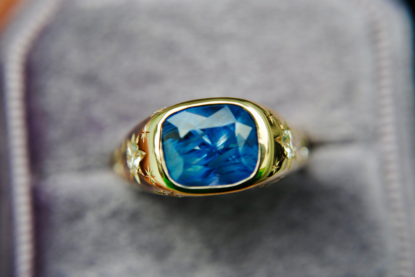 COSMIC GALAXY SIGNET - ONE OF A KIND - 3.53 CT SAPPHIRE AND DIAMONDS