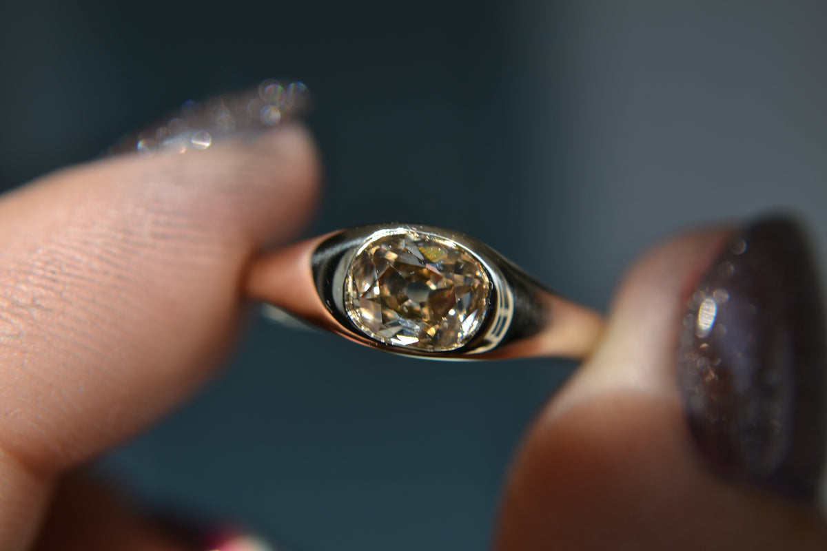 ELONGATED ANTIQUE OLD MINE CUT DIAMOND RING - ONE OF A KIND - .99 CT GIA