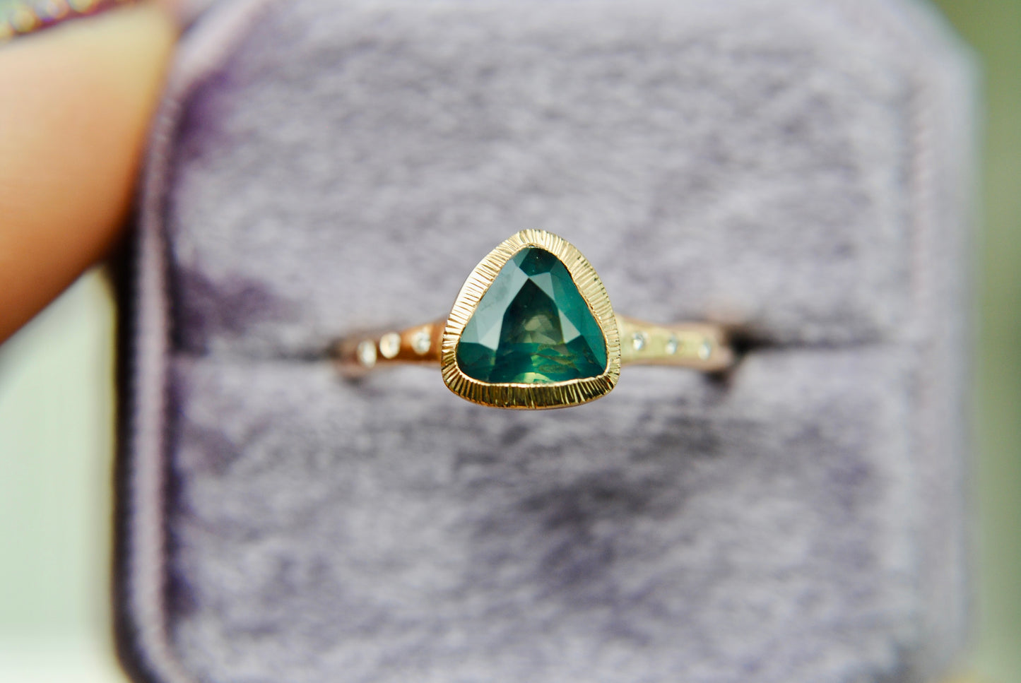 Triangular Opalescent Sapphire with Diamonds