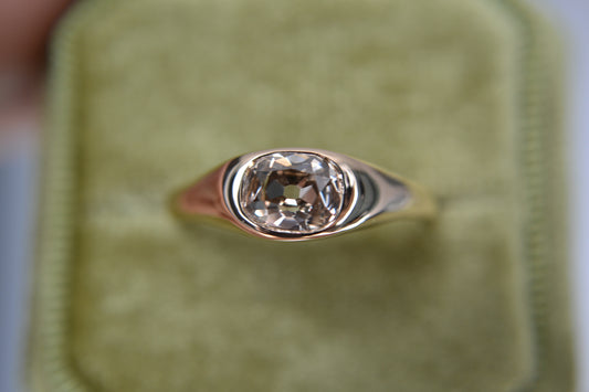 ELONGATED ANTIQUE OLD MINE CUT DIAMOND RING - ONE OF A KIND - .99 CT GIA