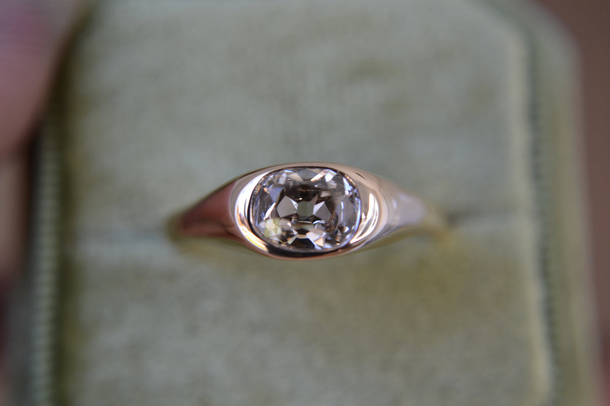 ELONGATED ANTIQUE OLD MINE CUT DIAMOND RING - ONE OF A KIND - .99 CT GIA