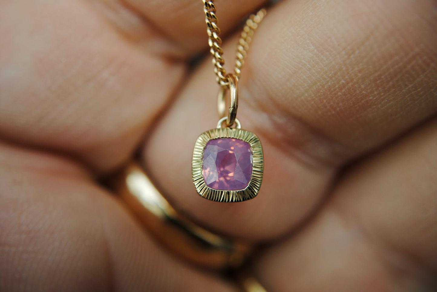 Jellybean Engraved Opalescent Pink Sapphire Charm