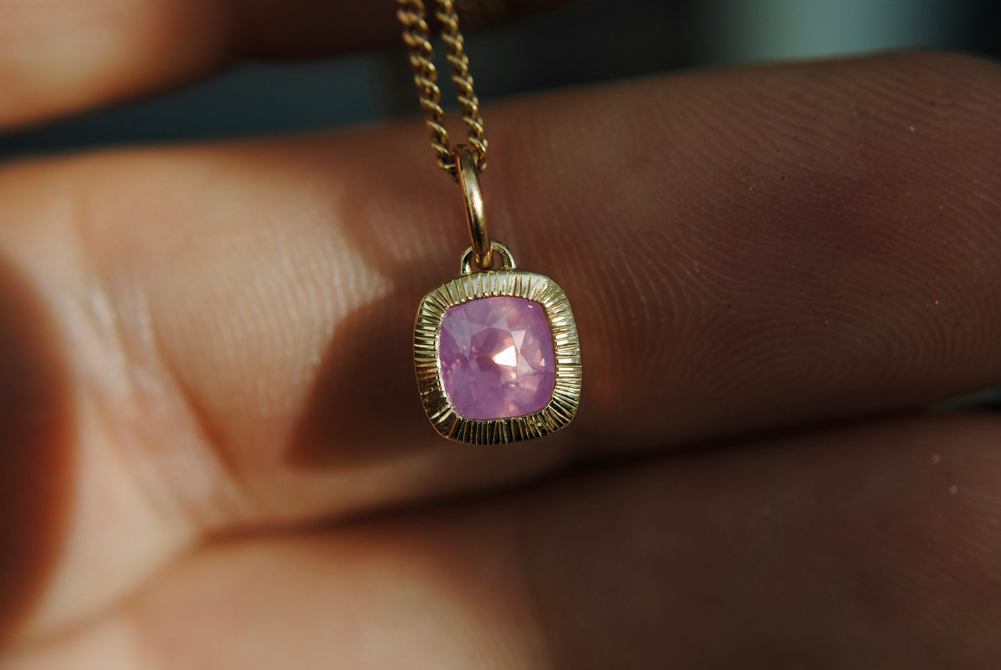 Jellybean Engraved Opalescent Pink Sapphire Charm