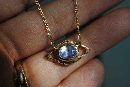 Hovercraft Opalescent Lavender Sapphire Engraved Necklace