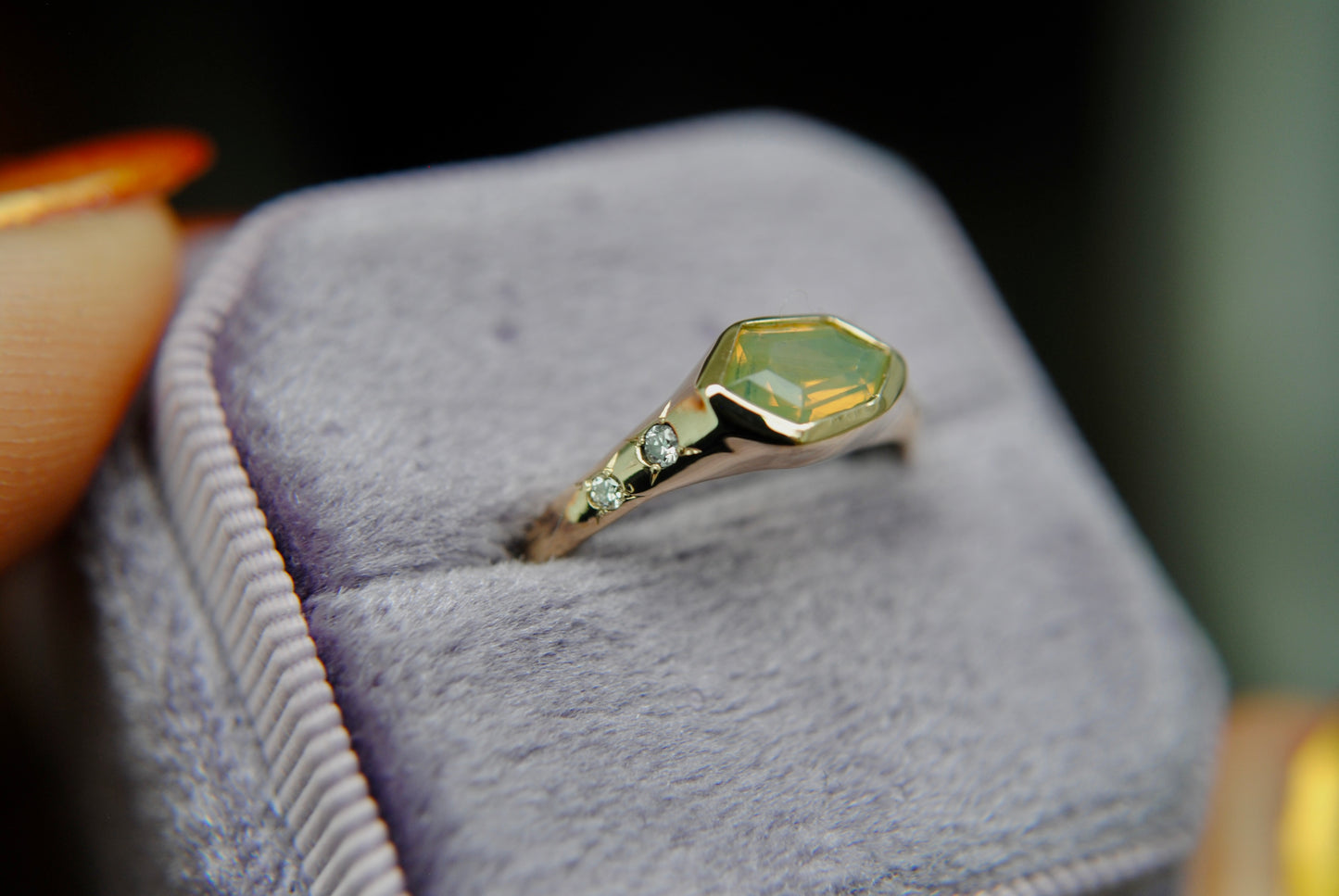 1.27 vibrant yellow opalescent sapphire and diamond ring