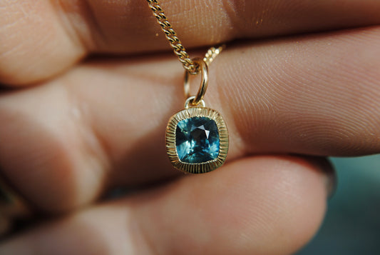 Jellybean Engraved Teal Sapphire Charm