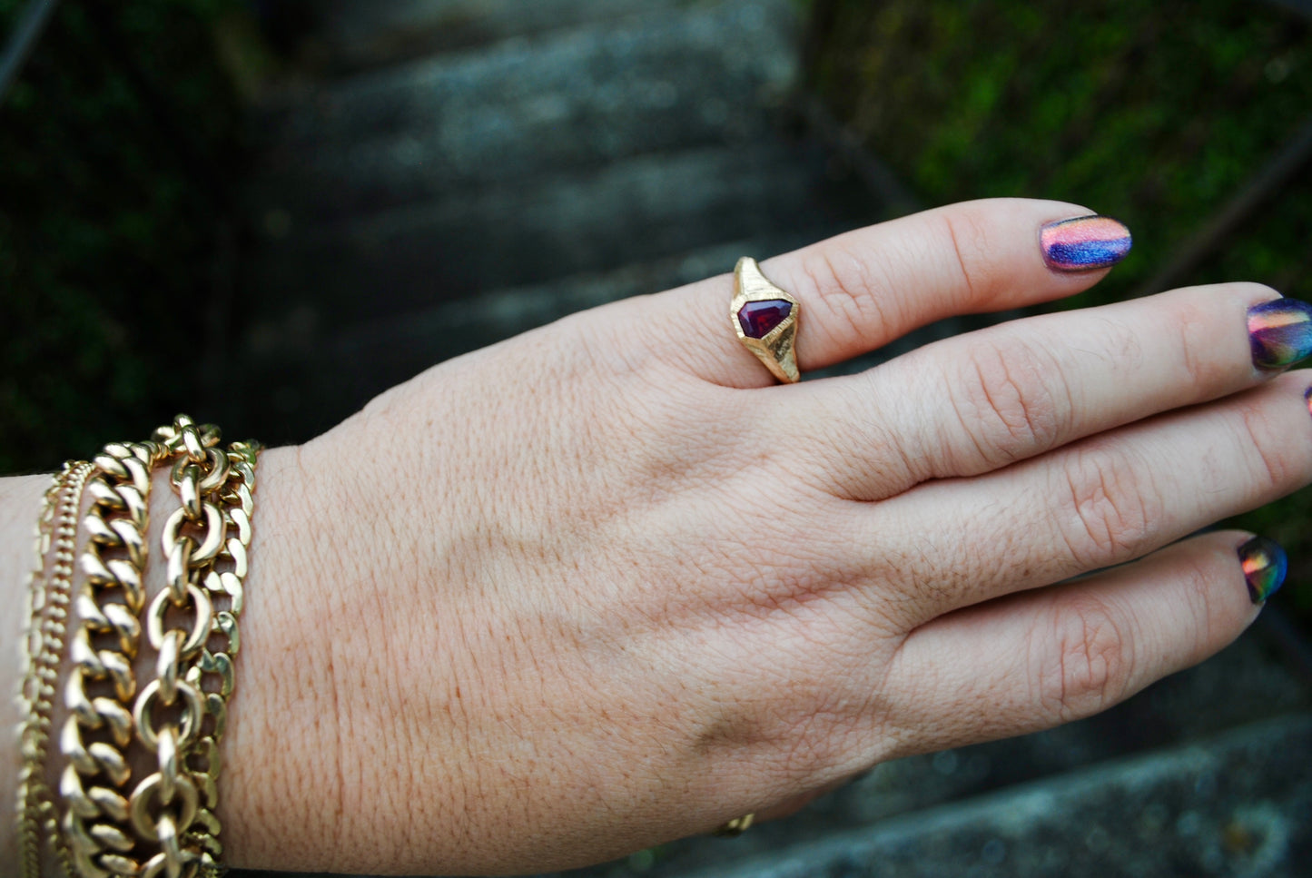 Engraved Shield Ring, 1.04 carat silky pink/red spinel