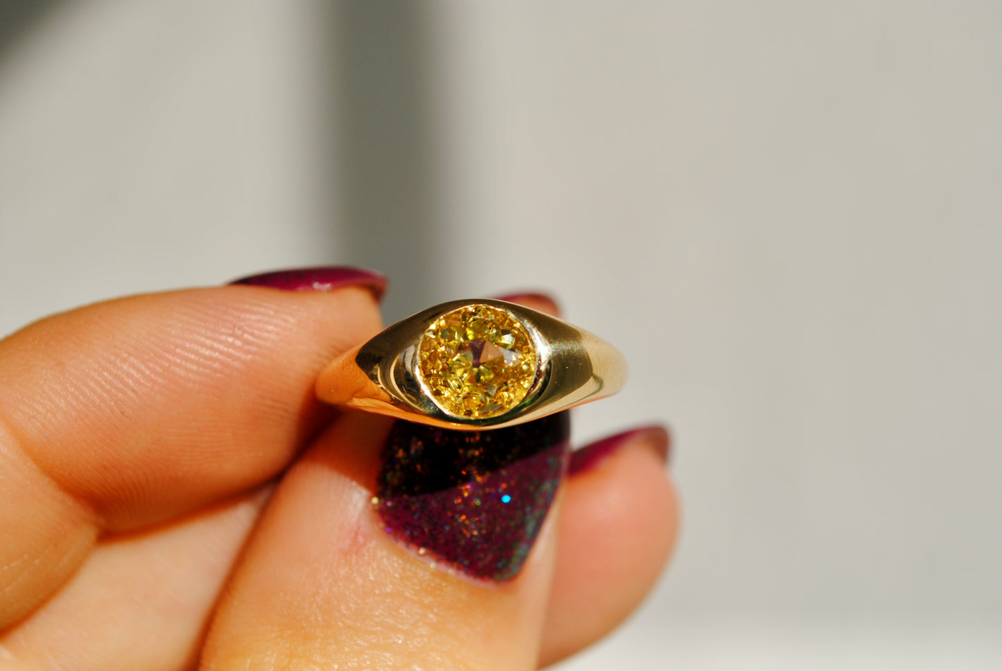 1.03 carat GIA Fancy Yellow Old European Cut Diamond Ring