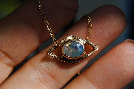 Hovercraft Opalescent Blue/Multicolor Sapphire Engraved Necklace