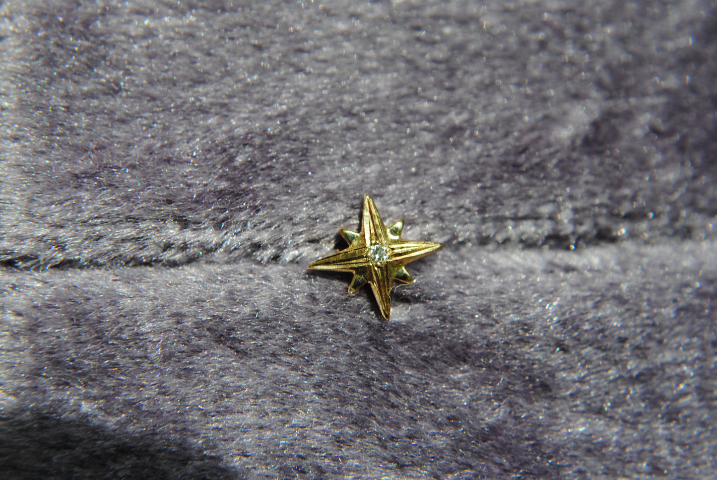 ENGRAVED NORTH STAR STUD WITH DIAMOND - FLAT BACK