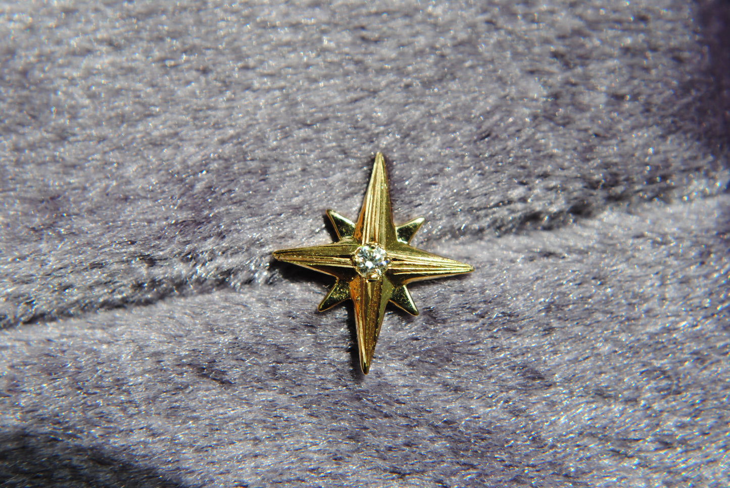 ENGRAVED NORTH STAR STUD WITH DIAMOND - FLAT BACK