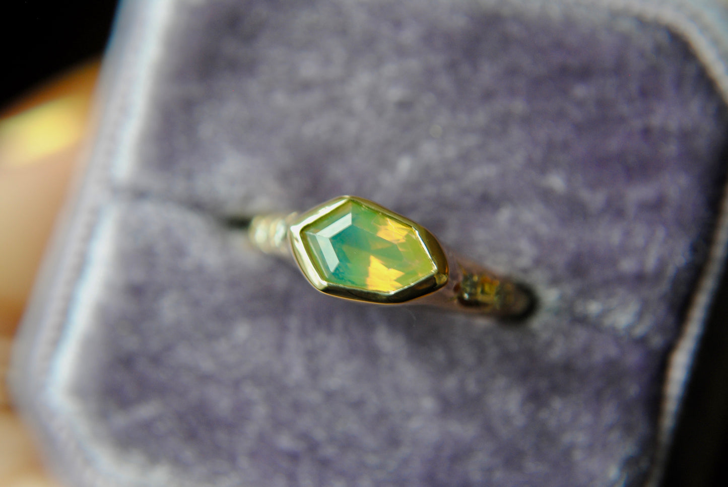 1.27 vibrant yellow opalescent sapphire and diamond ring